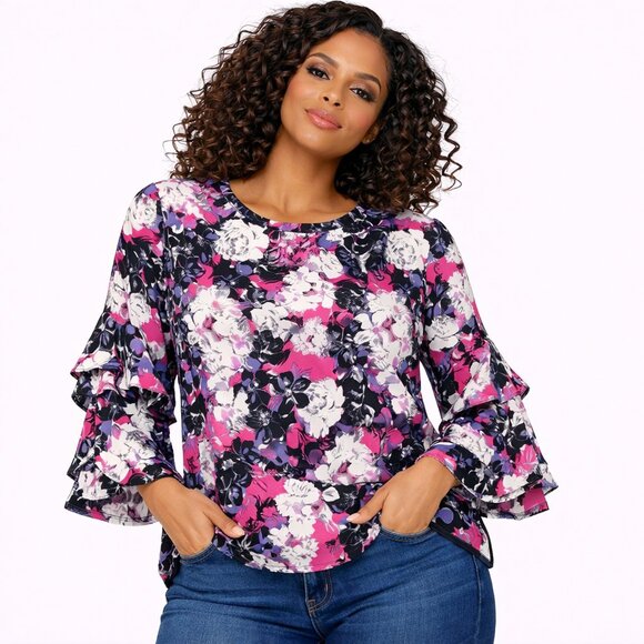 Kate&Mallory Tops - Kate & Mallory Floral Blouse | Purple White Black Print Top | RuffleL.